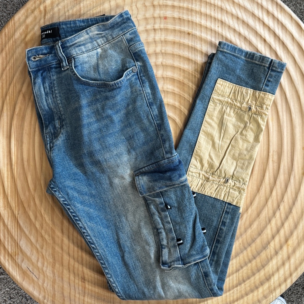 Serenede Men's Blue and Tan Jeans